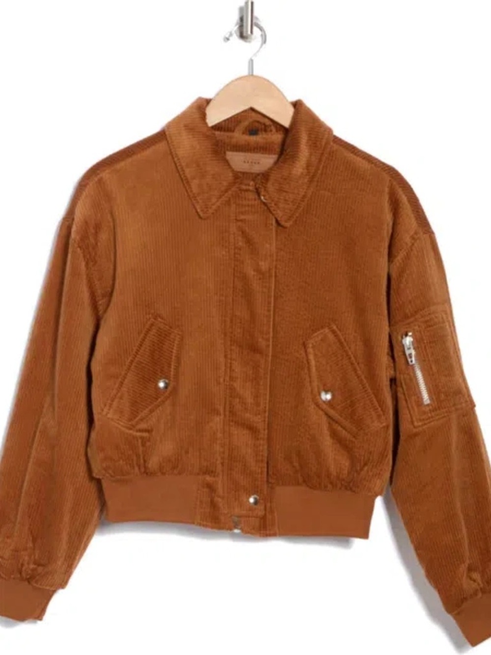 Blank NYC Corduroy Bomber Jacket in Caramel Brown